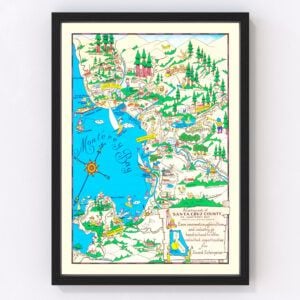 Vintage Map of Santa Cruz County, California 1966