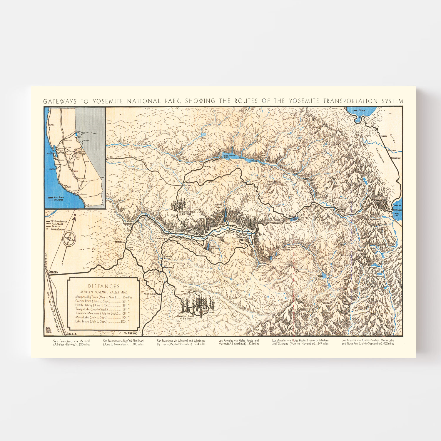 Vintage Map of Yosemite National Park, 1930 by Ted's Vintage Art