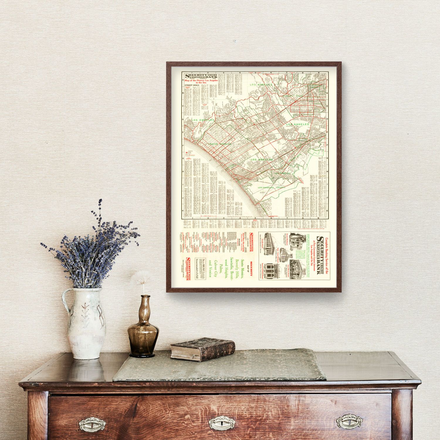 Old Map of Los Angeles 1926 California Vintage Map Wall Map Print