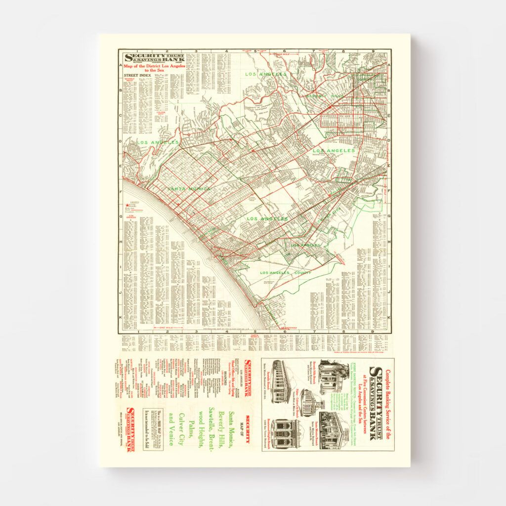 Old Map of Los Angeles 1926 California Vintage Map Wall Map Print