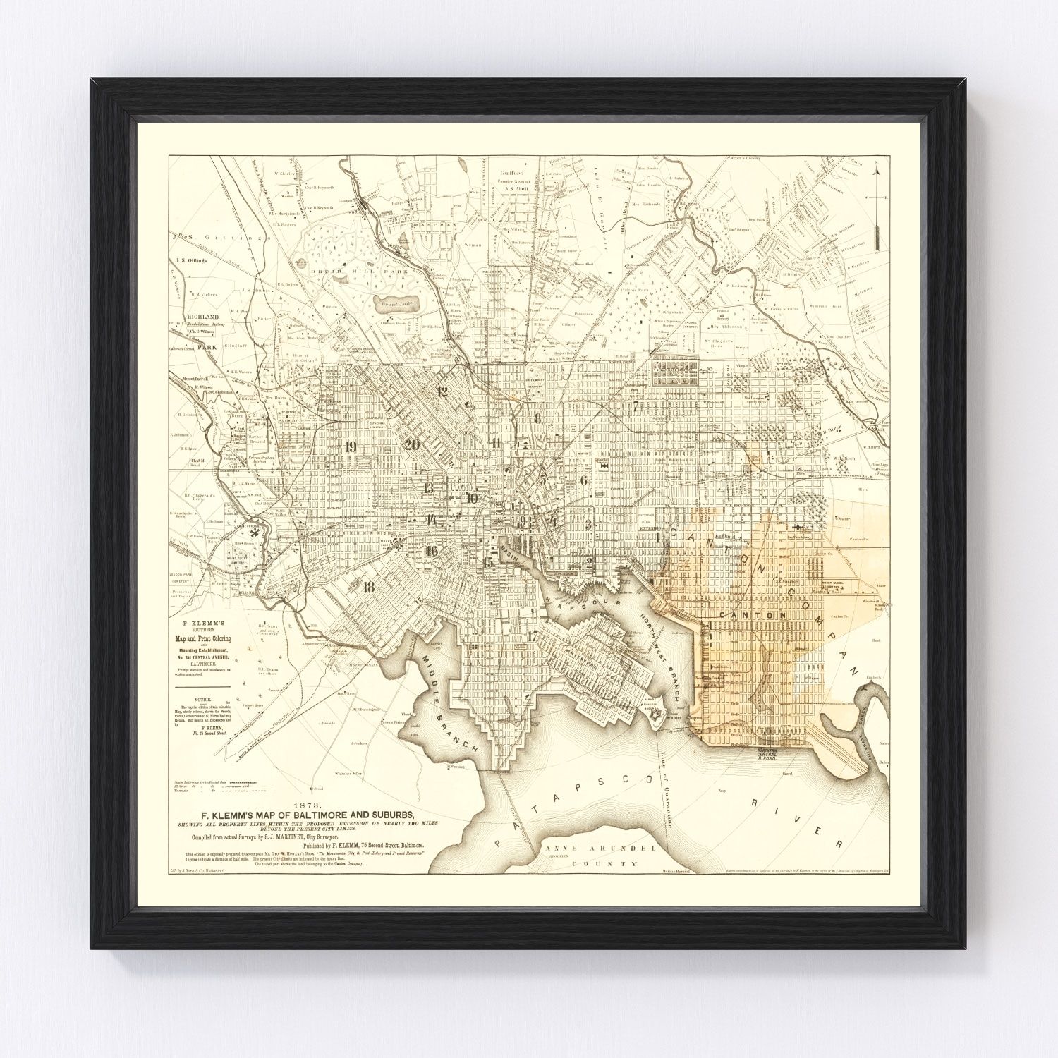 Vintage Map of Baltimore, Maryland 1873 by Ted's Vintage Art