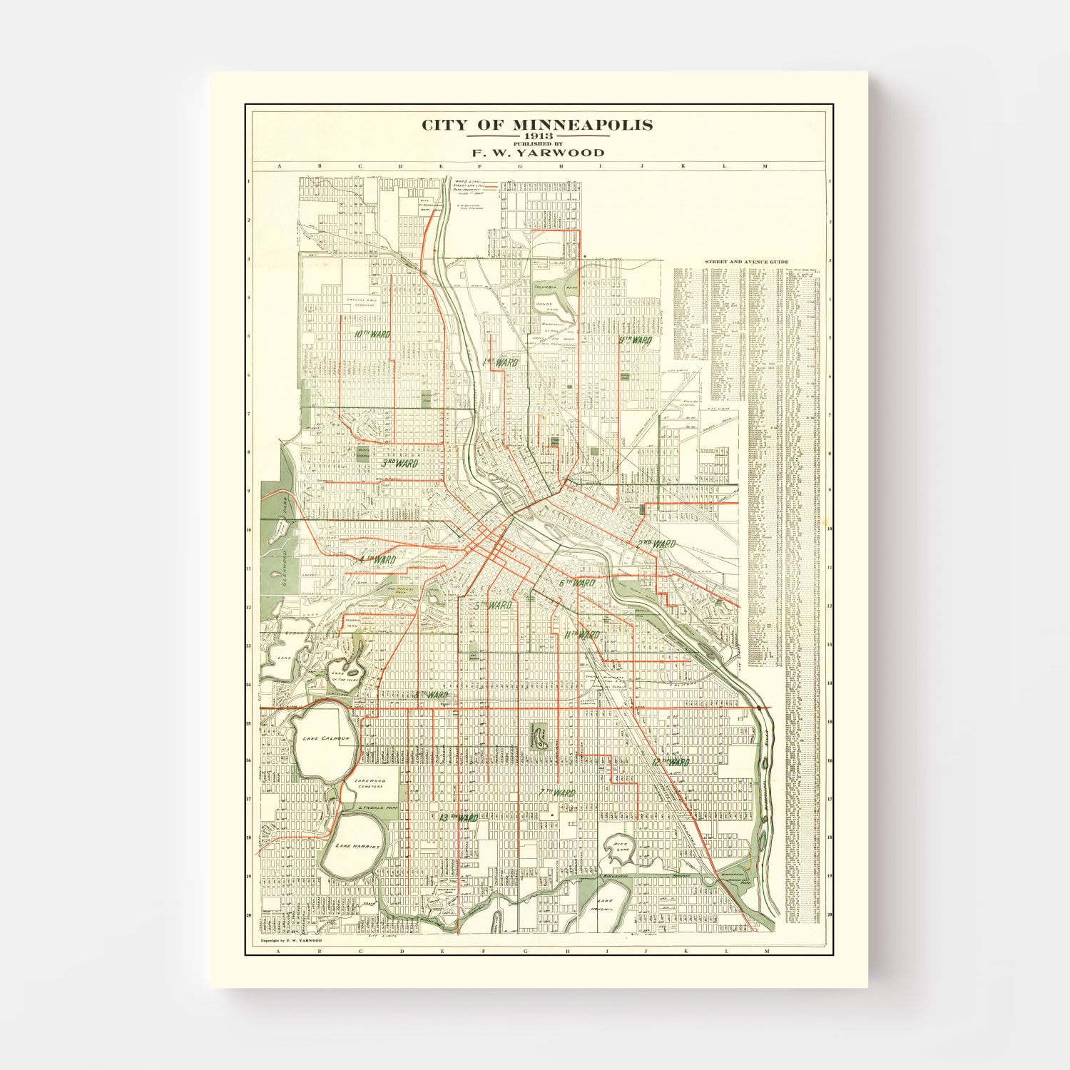 Hand Painted Map of South Minneapolis, Lake Harriet, Minnehaha Creek, 1903 / Fulton / Vintage Minneapolis Map / on sale Map Art / Minneapolis Lakes