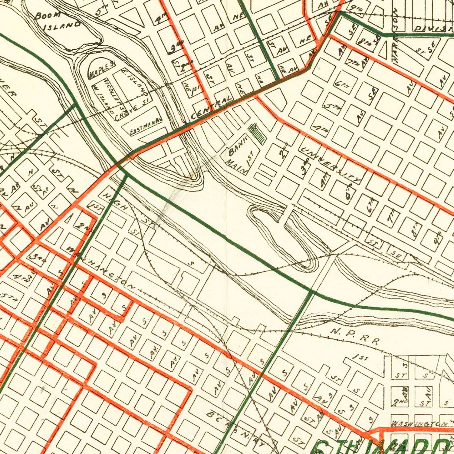 Hand top Painted Map of Minneapolis, 1892 / University of Minnesota / Dinkytown / Old Map Minneapolis / Vintage Minneapolis / Map Art