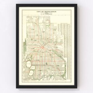 Vintage Map of Minneapolis, Minnesota 1913