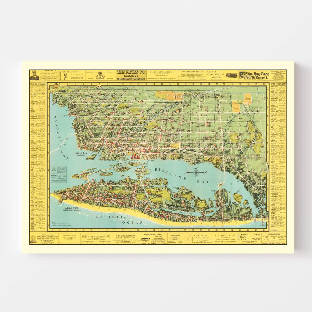 Vintage Map Of Miami, Florida 1940 By Ted's Vintage Art