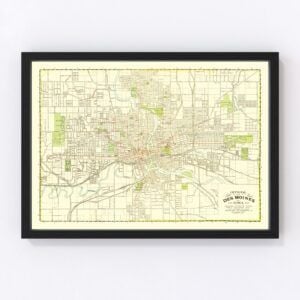 Vintage Map of Des Moines, Iowa 1920