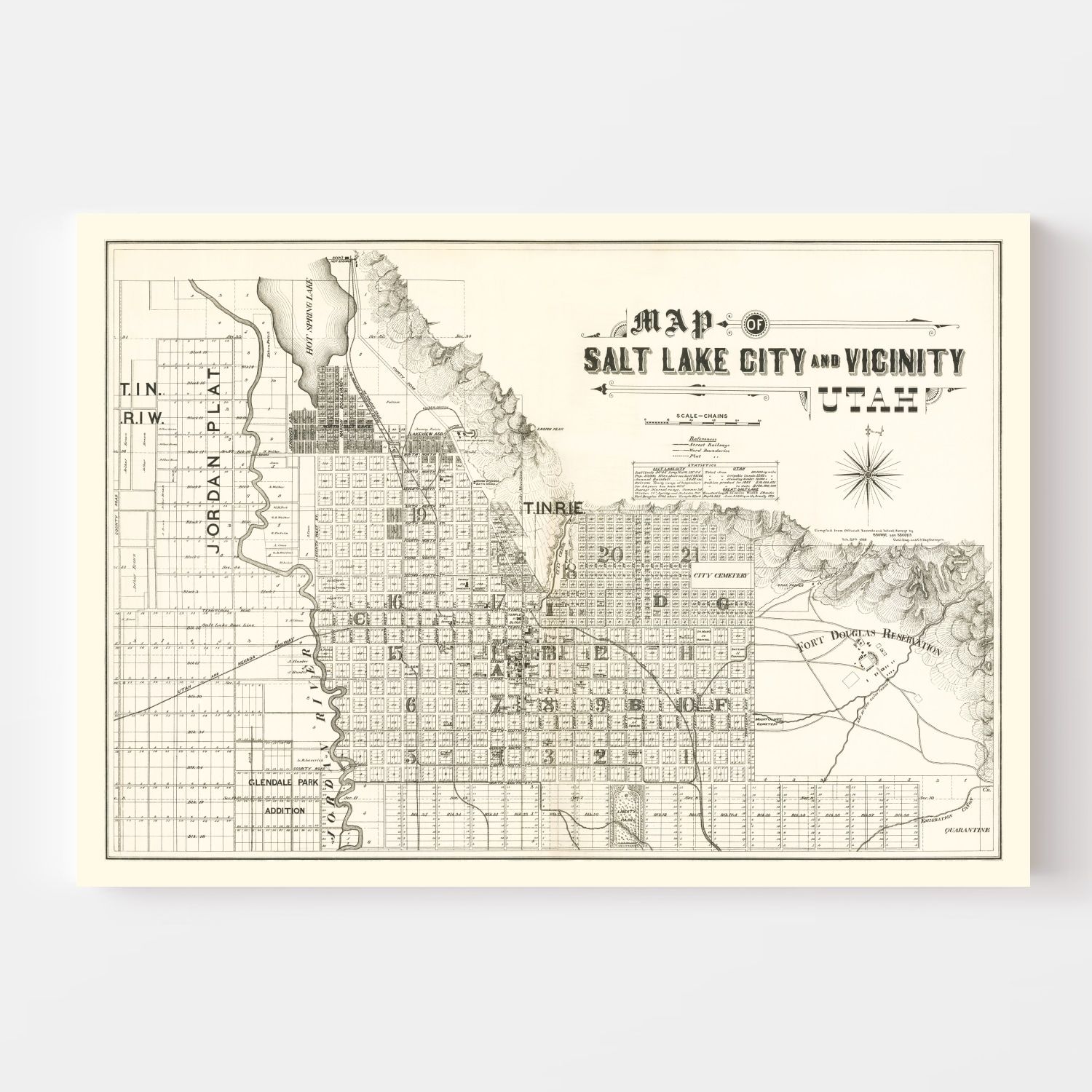 Vintage Tiny Utah Map 1888 Antique MINIATURE Size Map of Utah 781