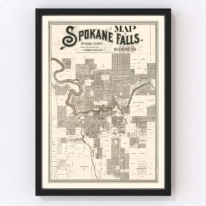 Vintage Map of Spokane Falls, Washington 1889
