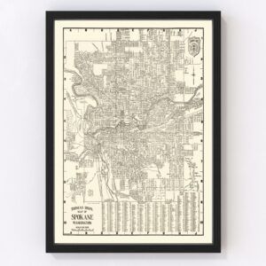 Vintage Map of Spokane, Washington 1920