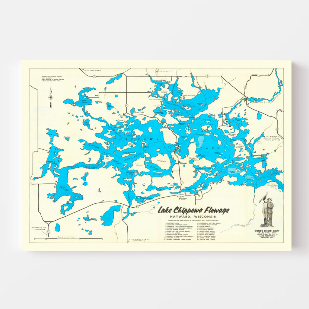 Vintage Map of Lake Chippewa 1950 by Ted s Vintage Art