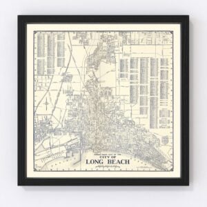 Vintage Map of Long Beach, CA Business Section 1938