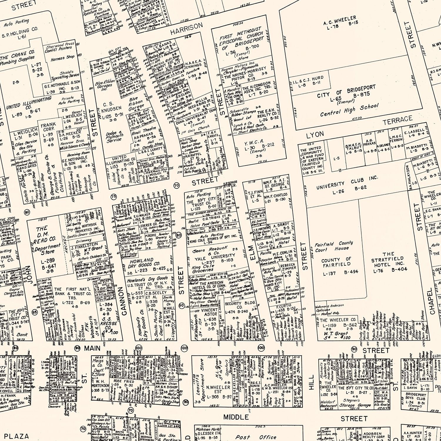 Vintage Map Of Bridgeport CT Business Section 1946 By Ted S Vintage Art   8877 3 