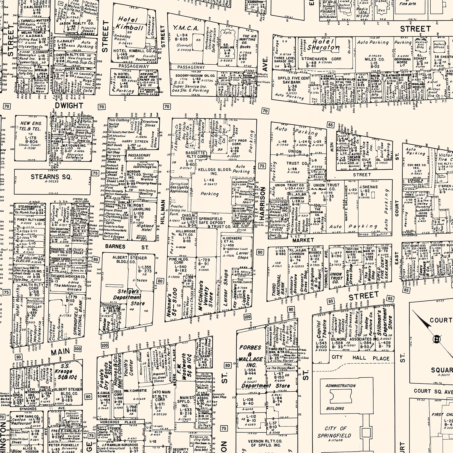 Vintage Map of Springfield, MA Business Section 1946 by Ted's Vintage Art