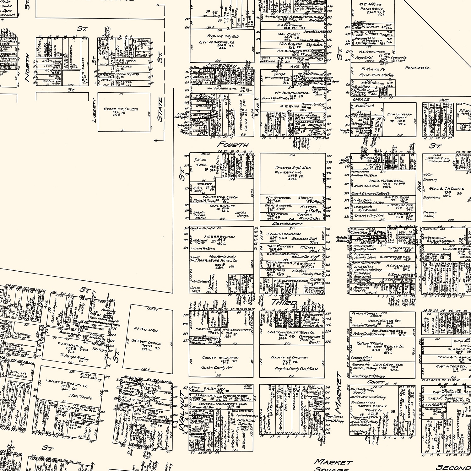 Vintage Map Of Harrisburg, Pa Business Section 1929 By Ted's Vintage Art