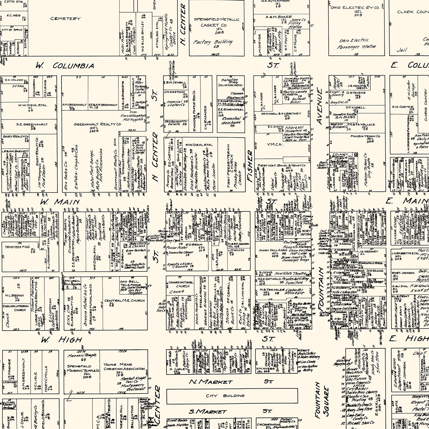 Vintage Map of Springfield, OH Business Section 1929 by Ted's Vintage Art