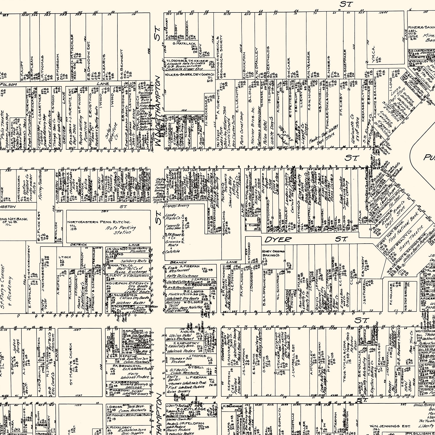 Vintage Map of Wilkes-Barre, PA Business Section 1929 by Ted's Vintage Art