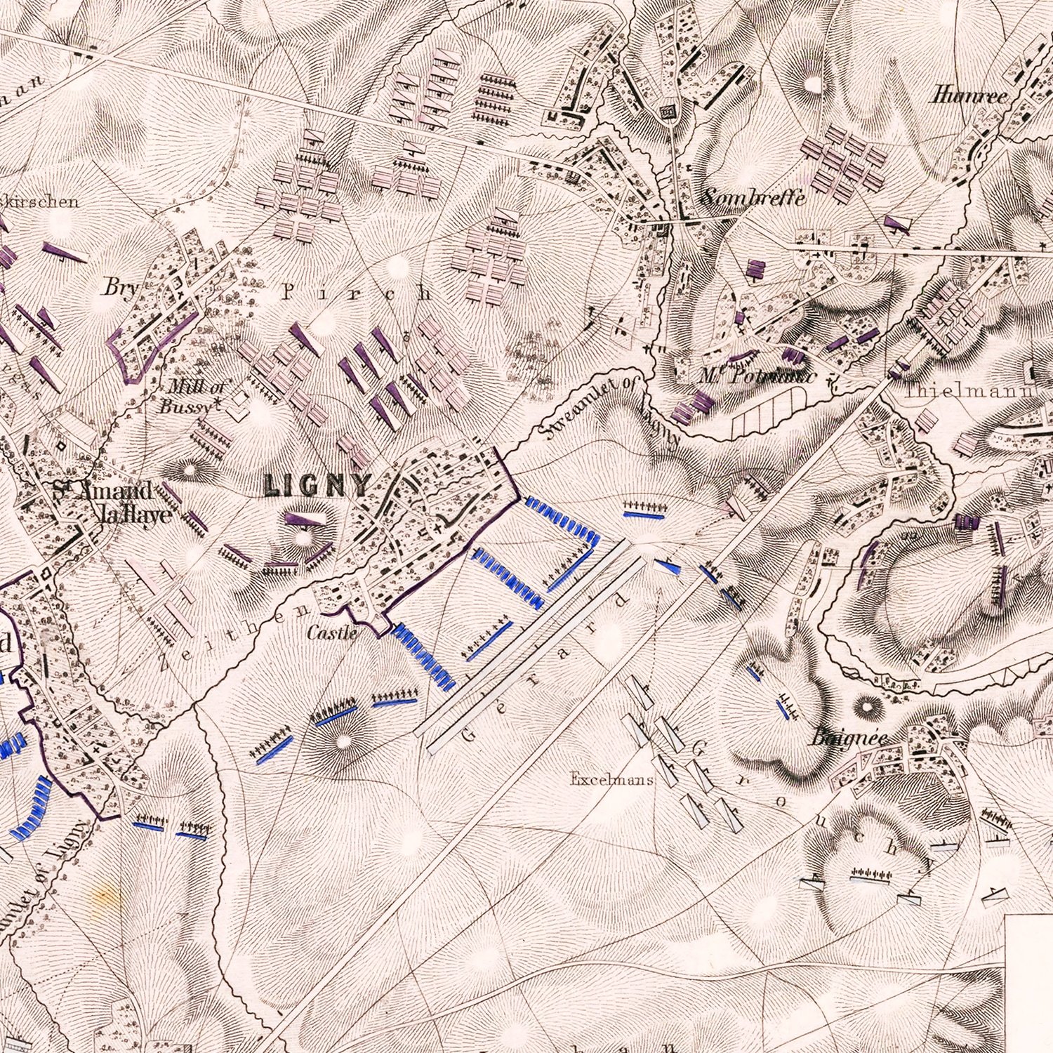 Vintage Map of the Battle of Ligny, 1815 by Ted's Vintage Art