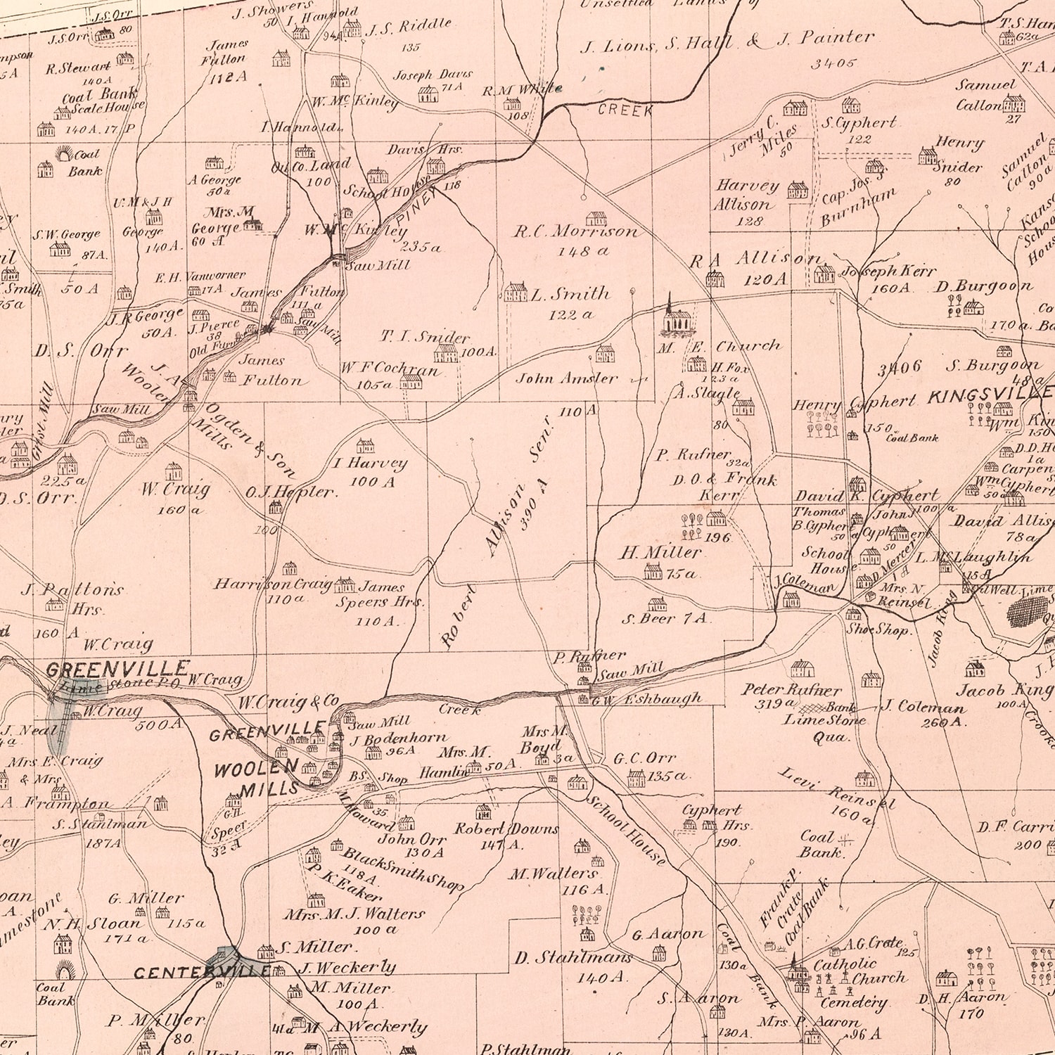 Vintage Map of Limestone, Pennsylvania 1877 by Ted's Vintage Art