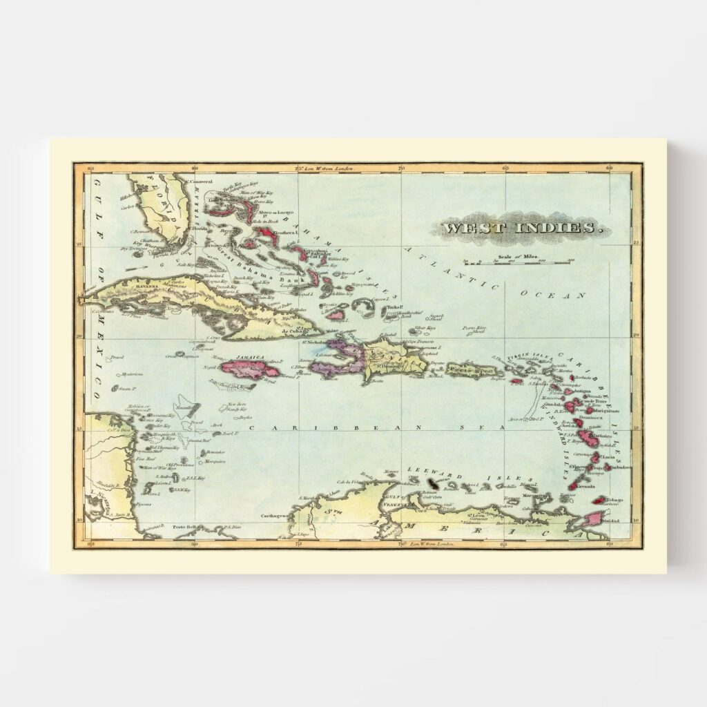 Vintage Map of West Indies, 1823 by Ted's Vintage Art