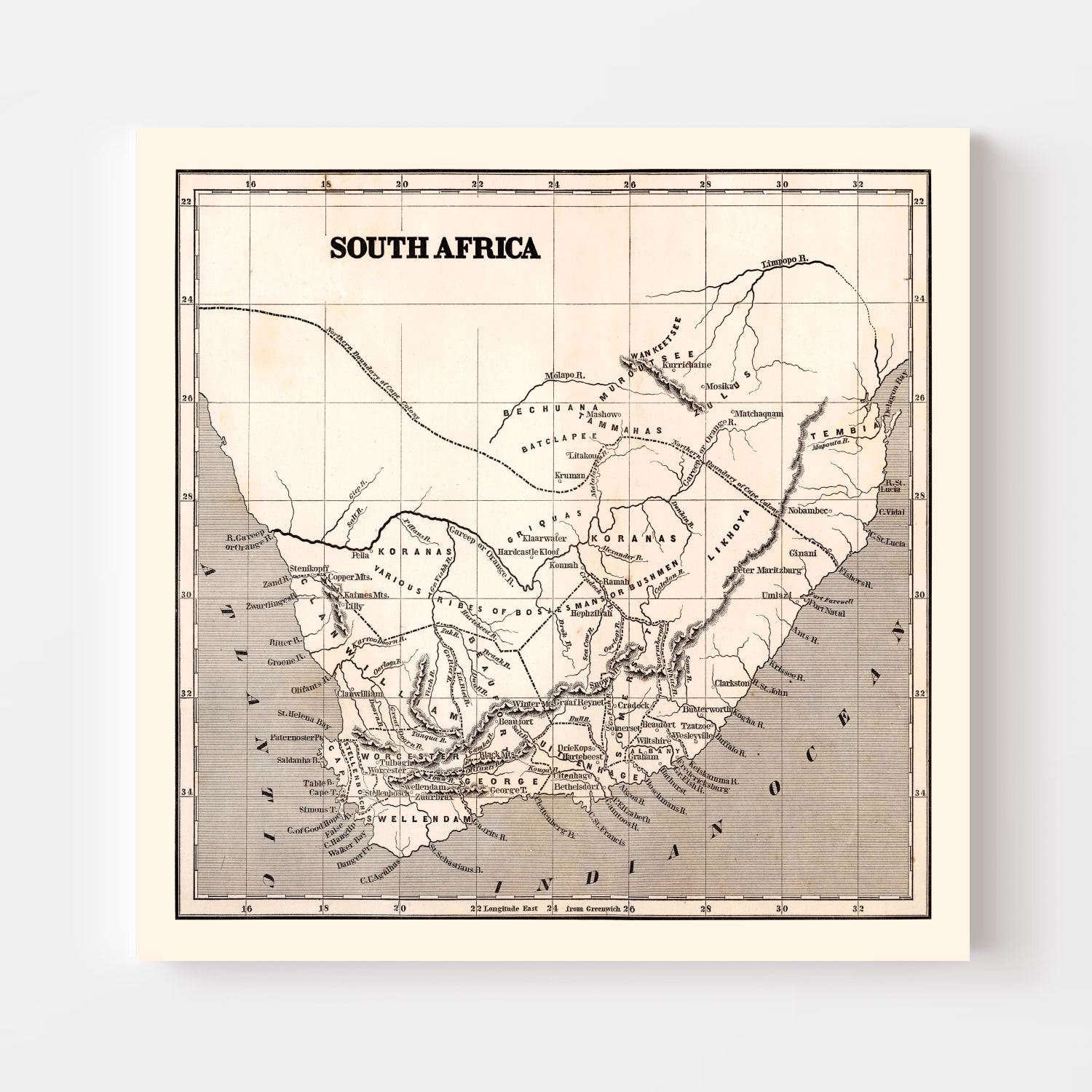 Vintage Map Of South Africa 1848 By Ted S Vintage Art   9636 2 