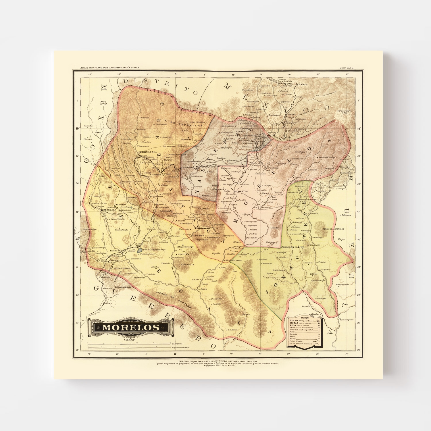 Vintage Map of Morelos Mexico, 1886 by Ted's Vintage Art