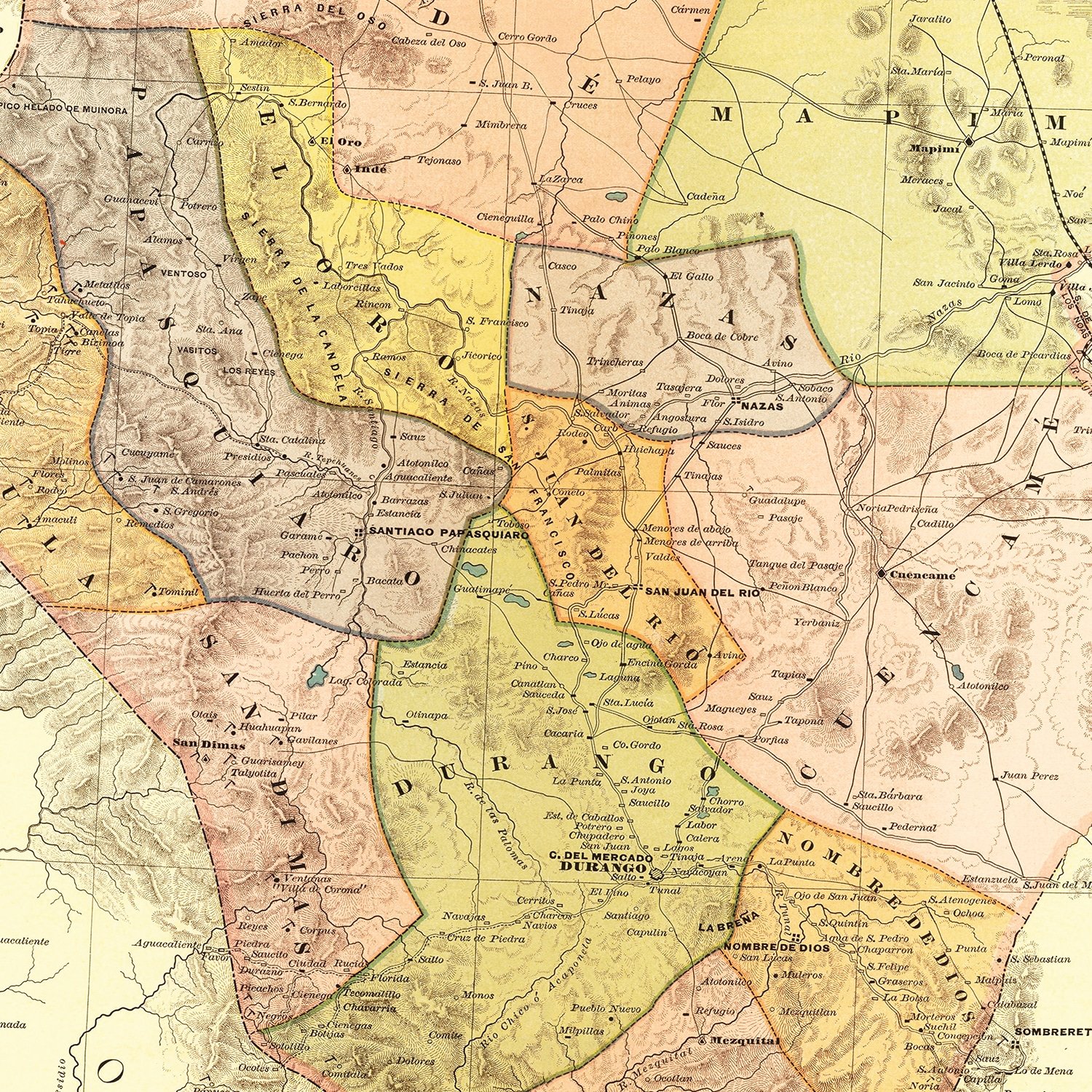 Vintage Map Of Durango Mexico, 1886 By Ted's Vintage Art