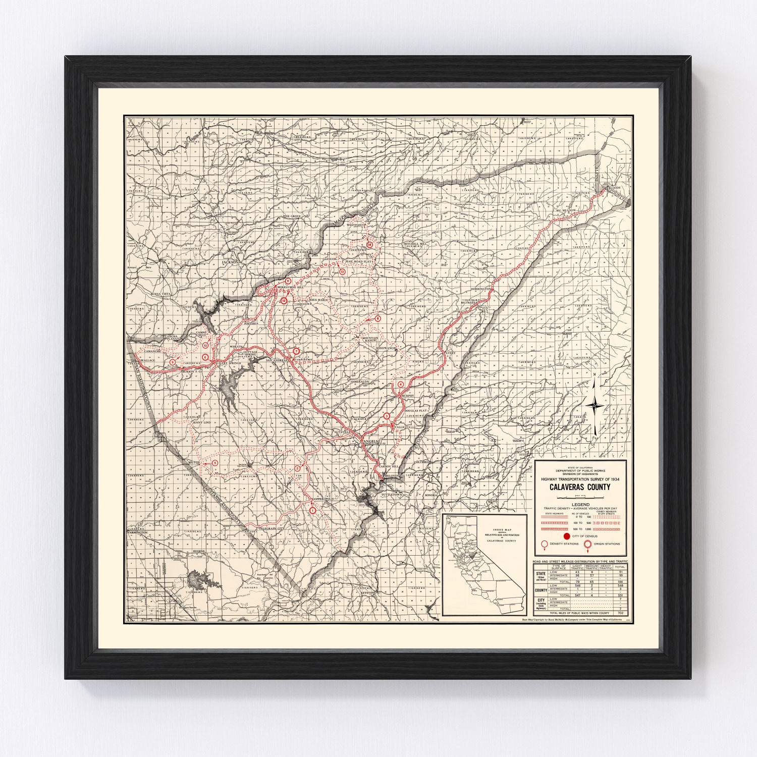 Vintage Map of Calaveras County, California 1935 by Ted's Vintage Art