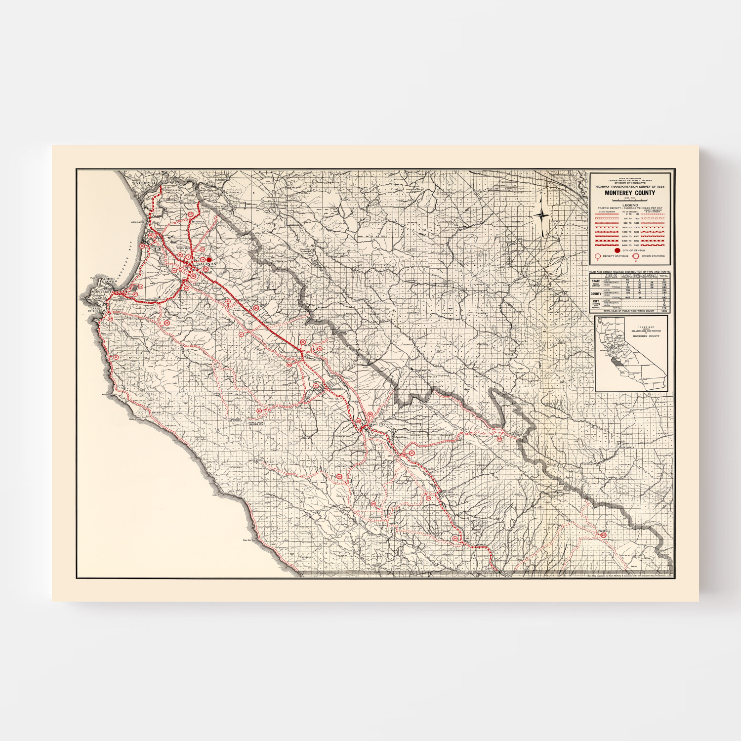 Vintage Map Of Monterey County California 1935 By Teds Vintage Art