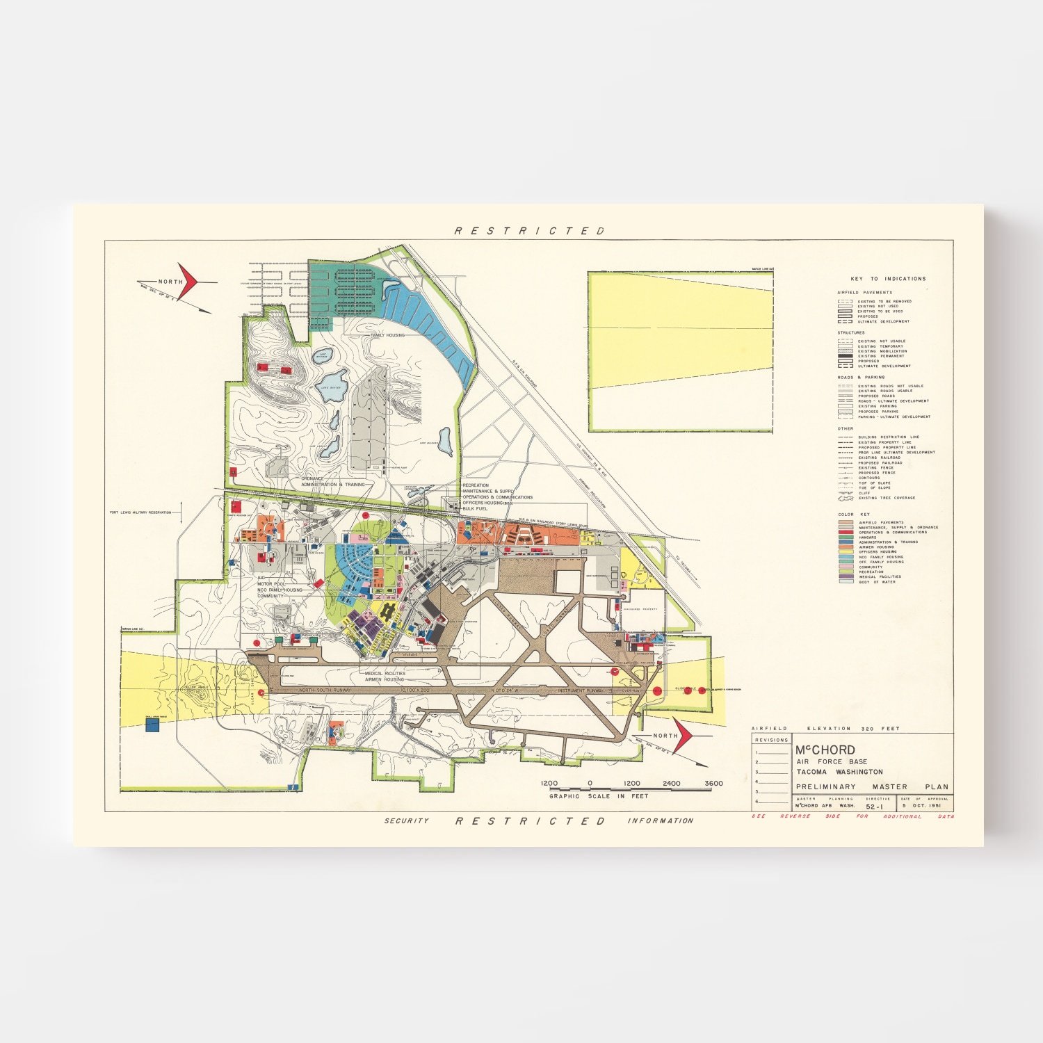 Vintage Map of McChord Air Force Base, 1951 by Ted's Vintage Art