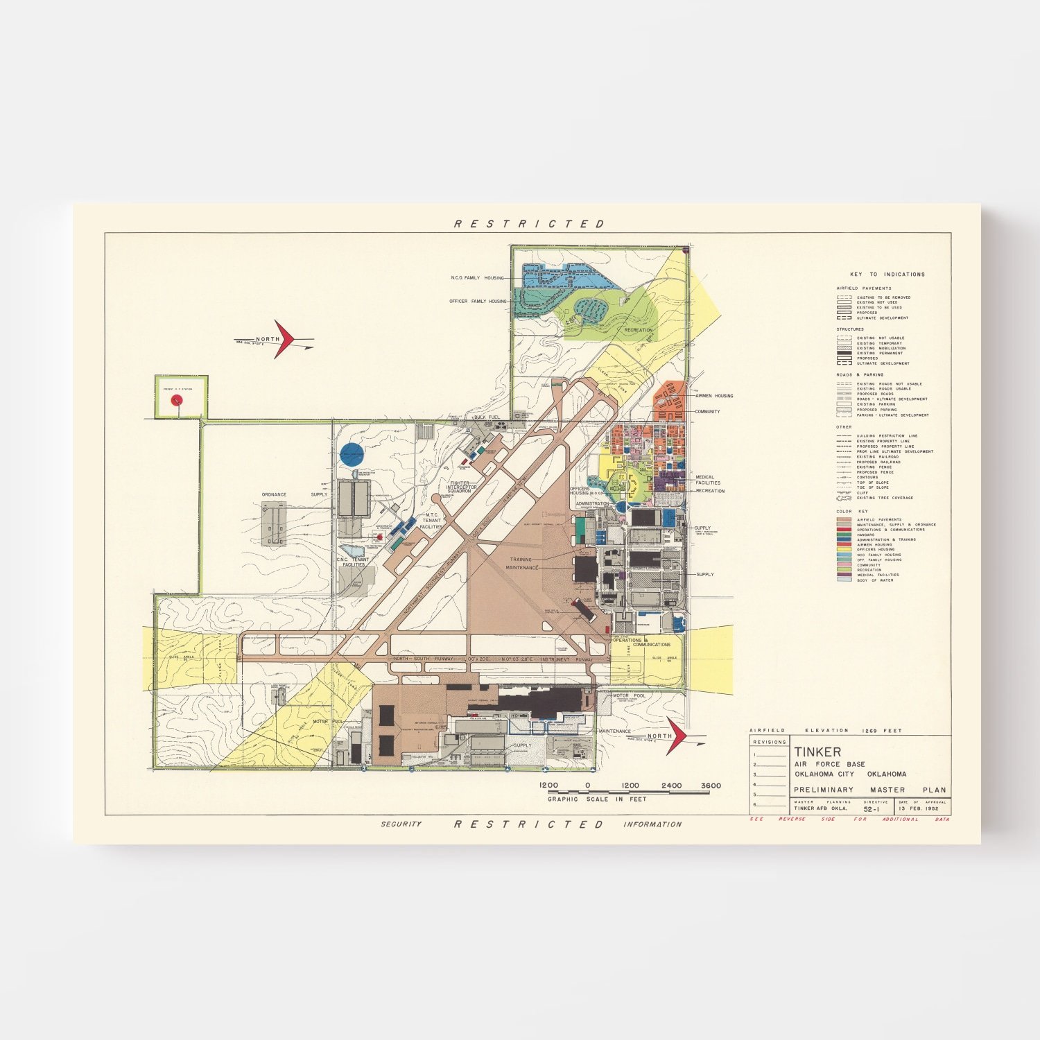 Vintage Map of Tinker Air Force Base, 1952 by Ted's Vintage Art