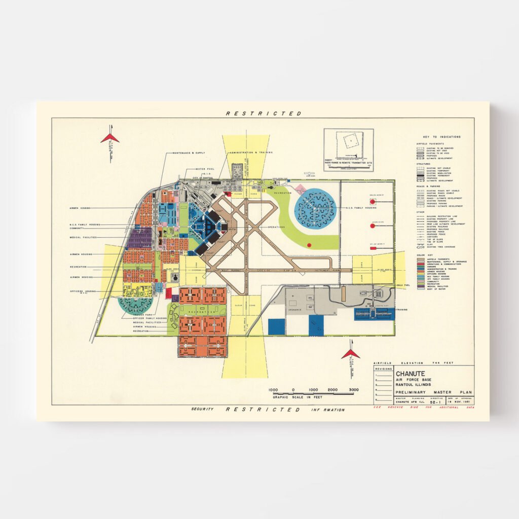 Vintage Map of Chanute Air Force Base, 1951 by Ted's Vintage Art