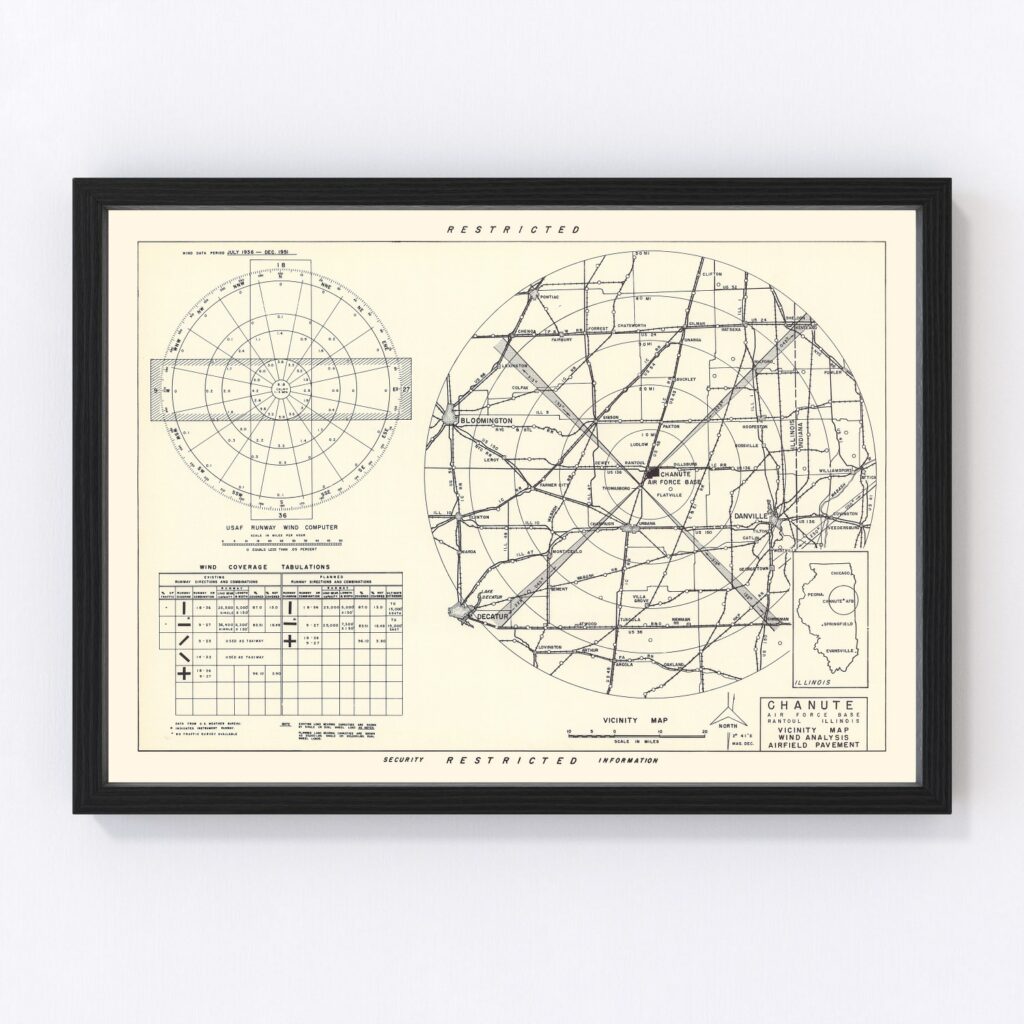 Vintage Map of the Chanute Air Force Base Vicinity, 1951 by Ted's ...