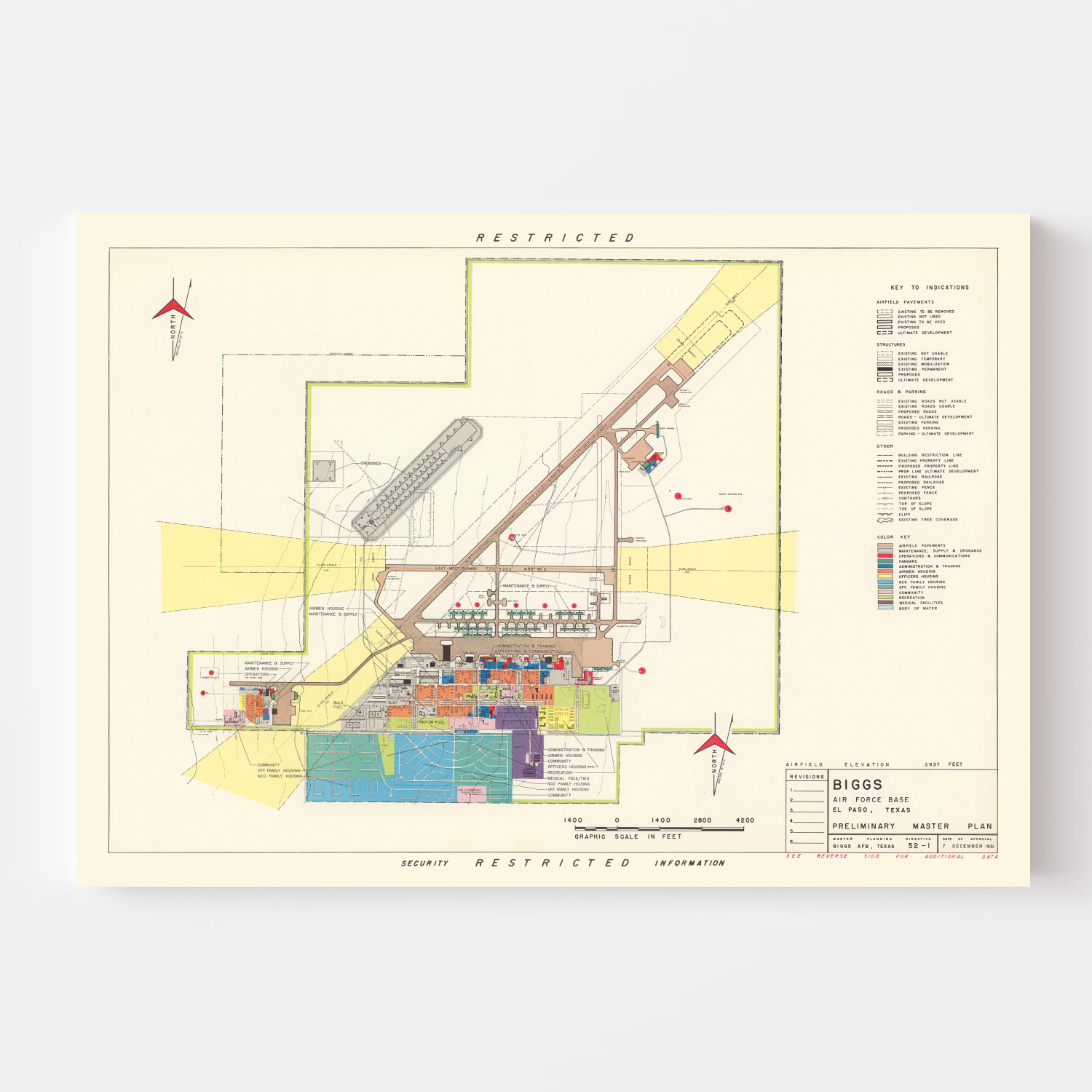 Vintage Map of Biggs Air Force Base, 1951 by Ted's Vintage Art