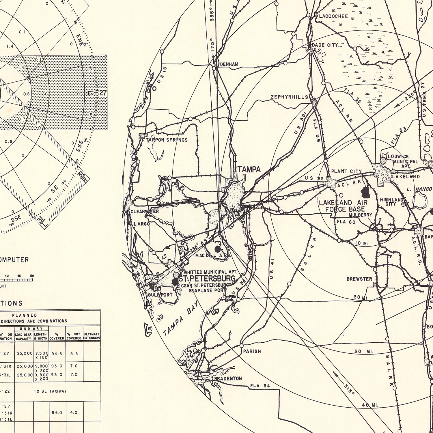 Vintage Map of the Lakeland Air Force Base Vicinity, 1952 by Ted's ...