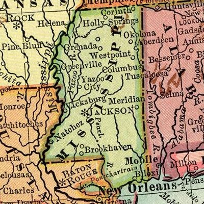 1872 - Louisiana and Mississippi. - Antique Map – Maps of Antiquity