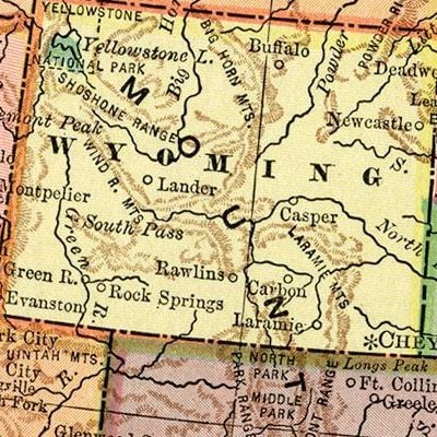 1888 Tiny Antique WYOMING State Map MINIATURE Size Map of Wyoming 415